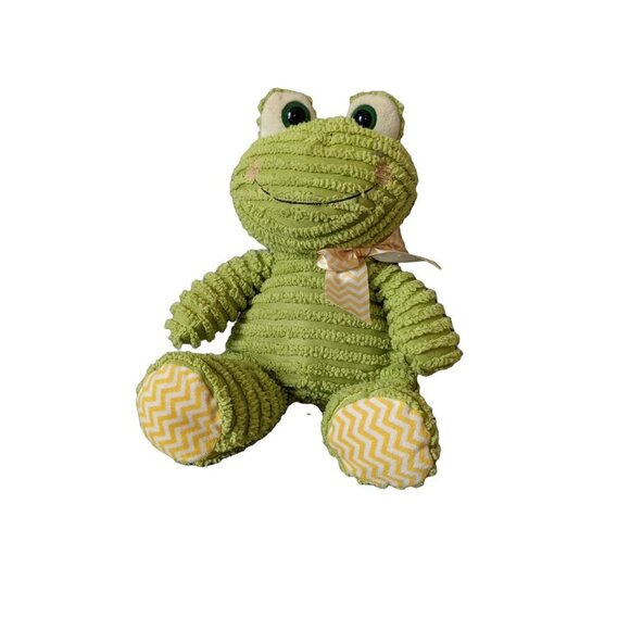 Hugfun Green Frog Plush Toy With Yellow Chevron Bow 15" ribbed  Terrycloth - Picture 3 of 7